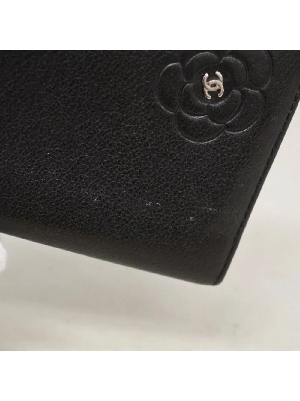 Chanel Card Case Camellia Lambskin Black Silver